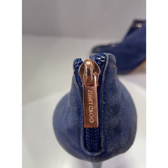 Jimmy Choo Blue Suede Silver Bronze Studded Peep Toe Booties Size EU 40 - Picture 6 of 11